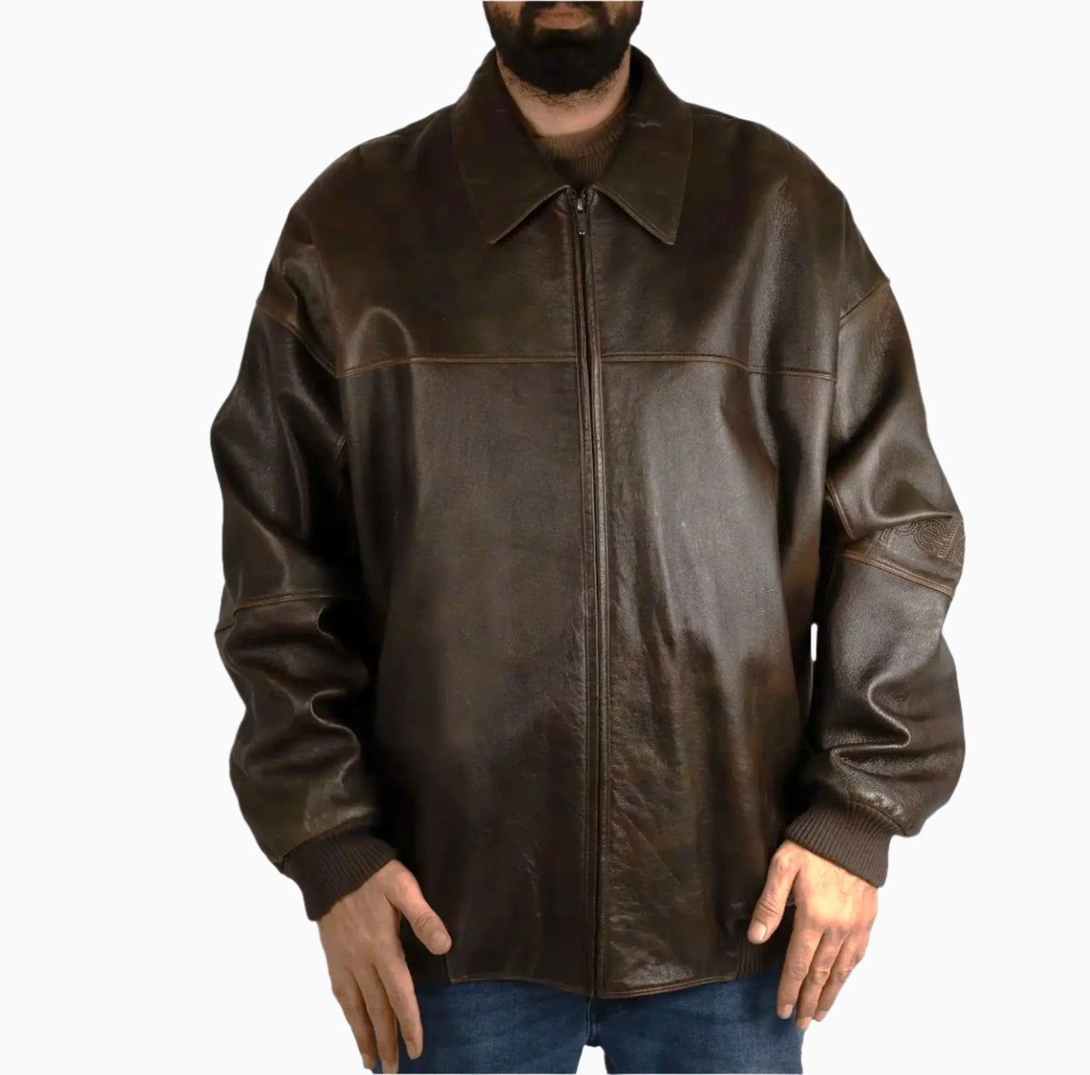 Chaqueta de cuero envejecido lijado para hombre
