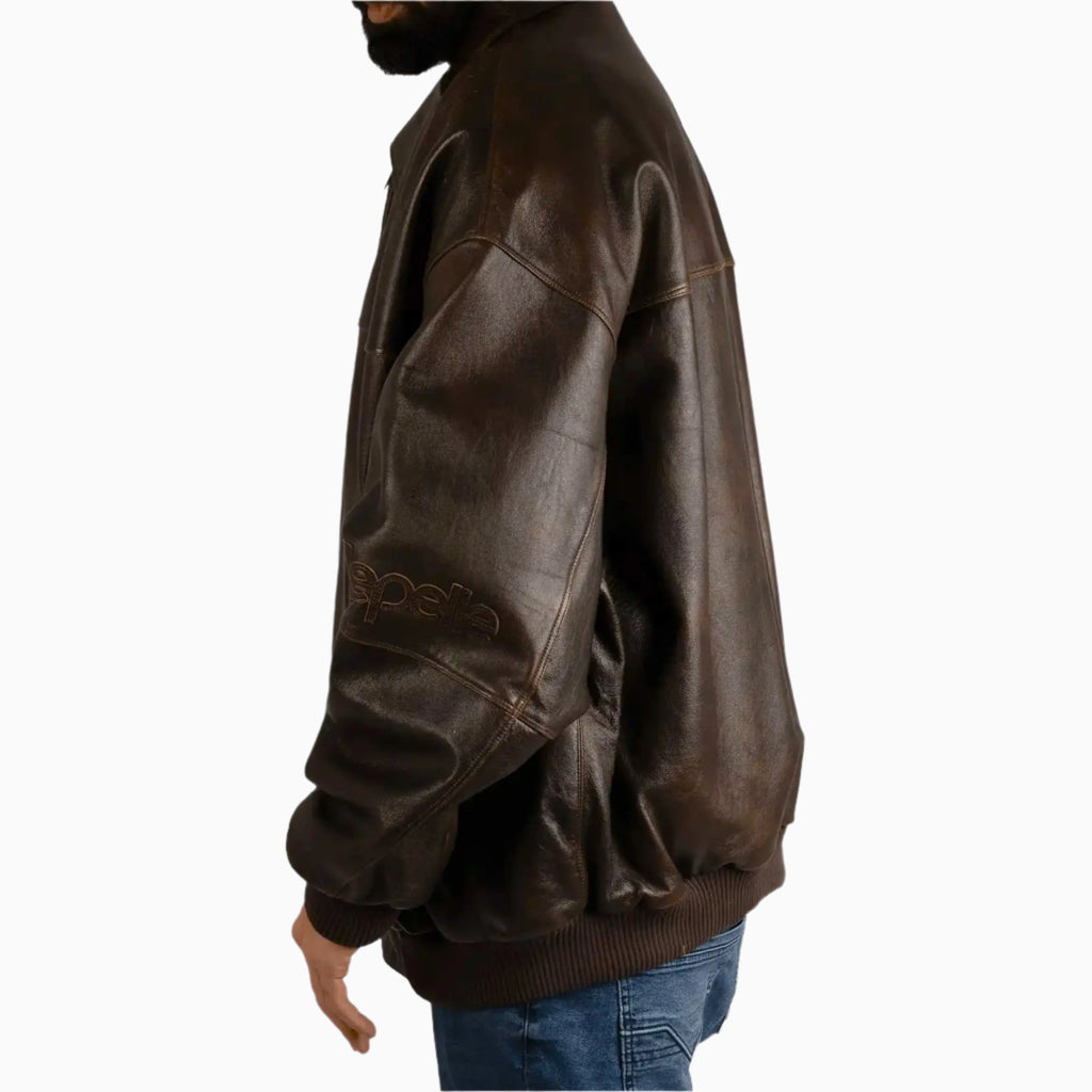 Chaqueta de cuero envejecido lijado para hombre