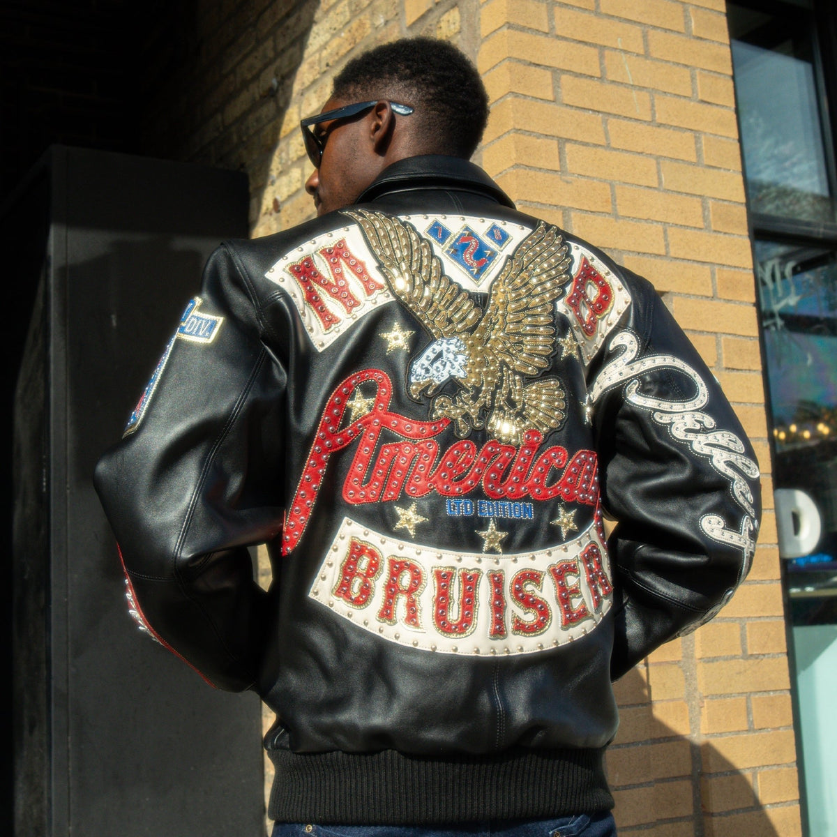 Chaqueta de cuero de felpa American Bruiser para hombre