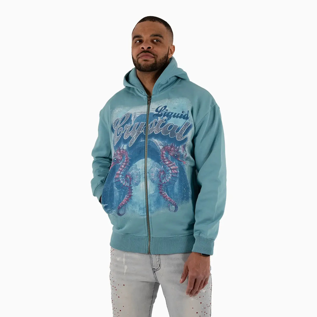 Men's LC Rhine Stone Sea Horses Hoodie
