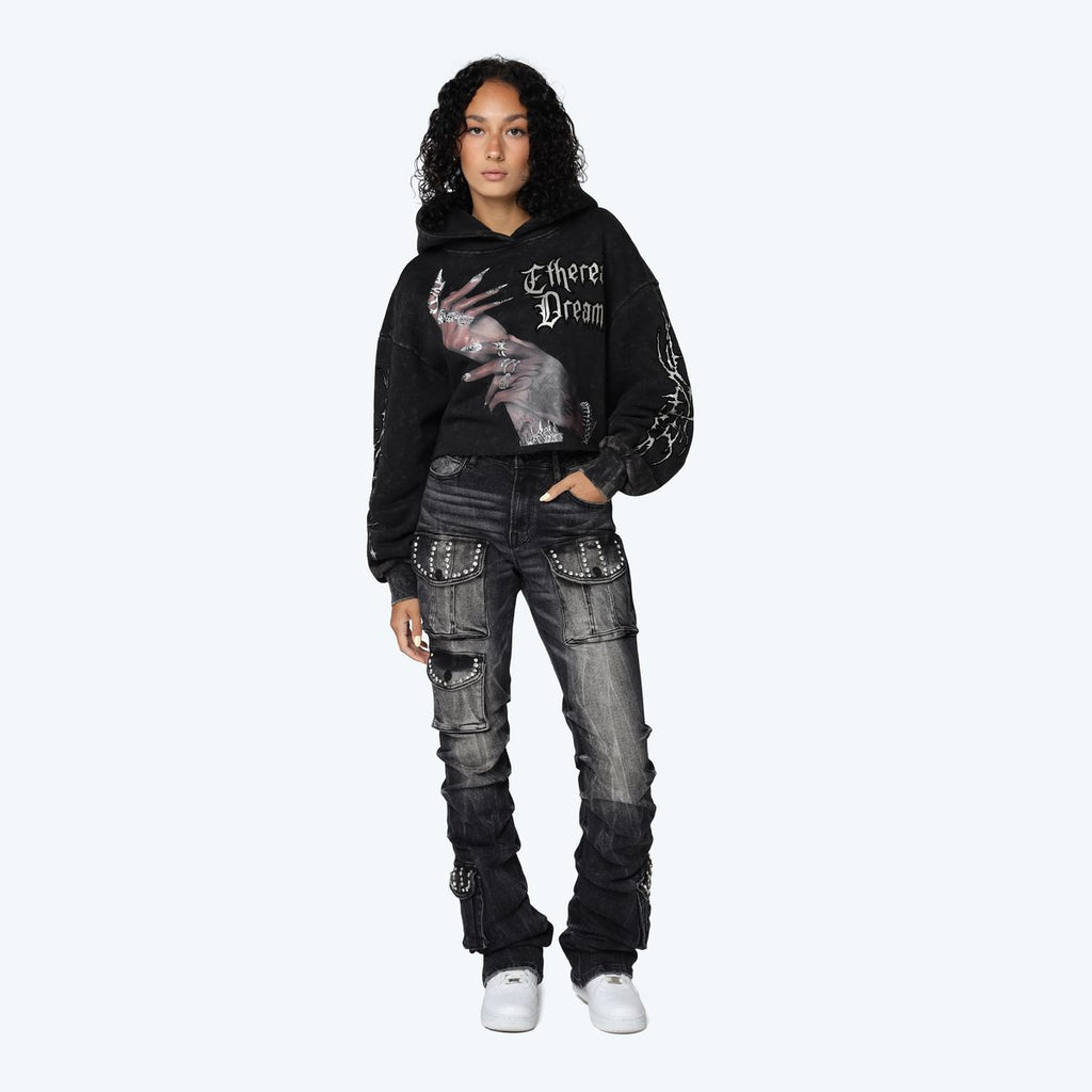 Women's High Rise Rhinestone Stacked Jeans Pant