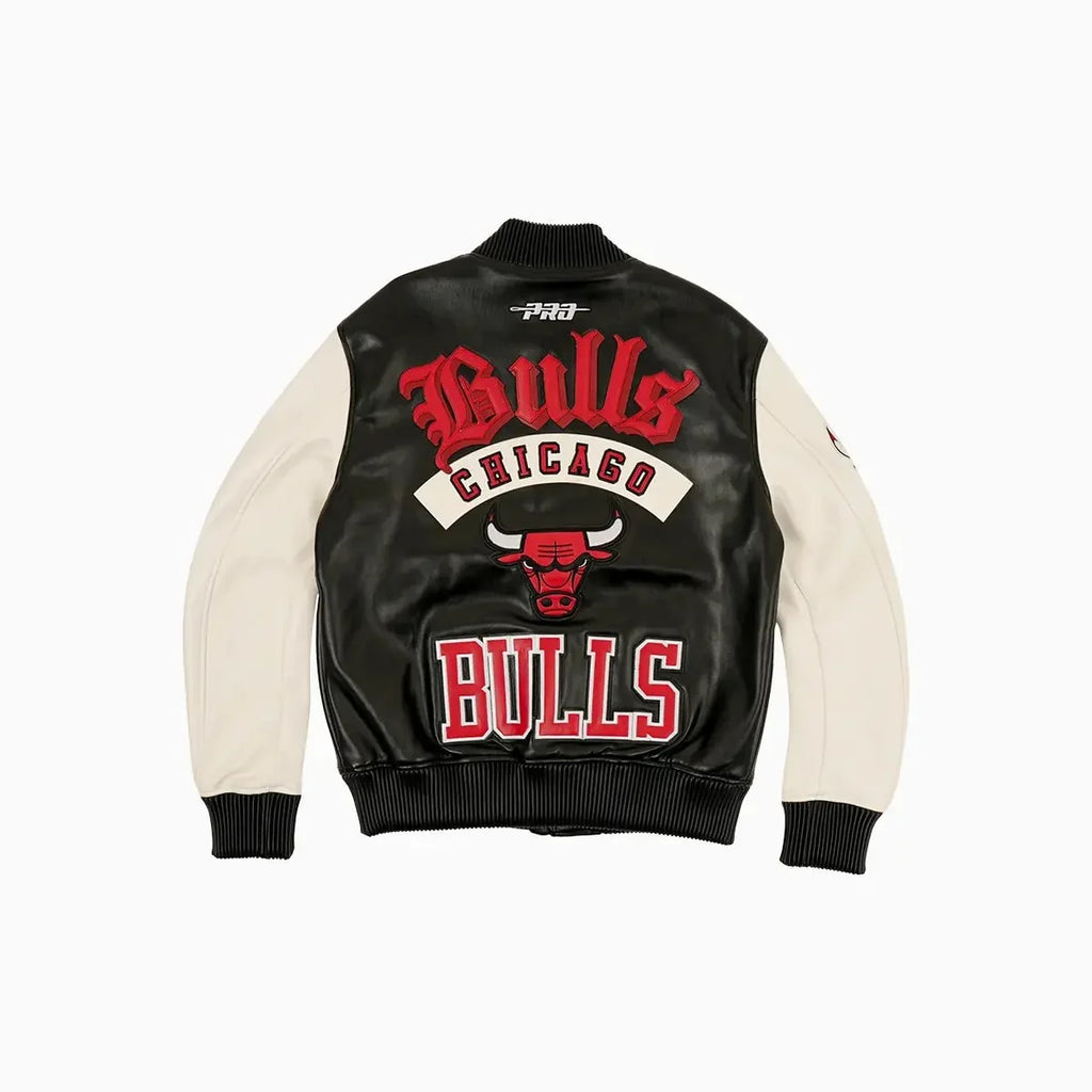 Chaqueta universitaria de cuero de los Chicago Bulls para hombre