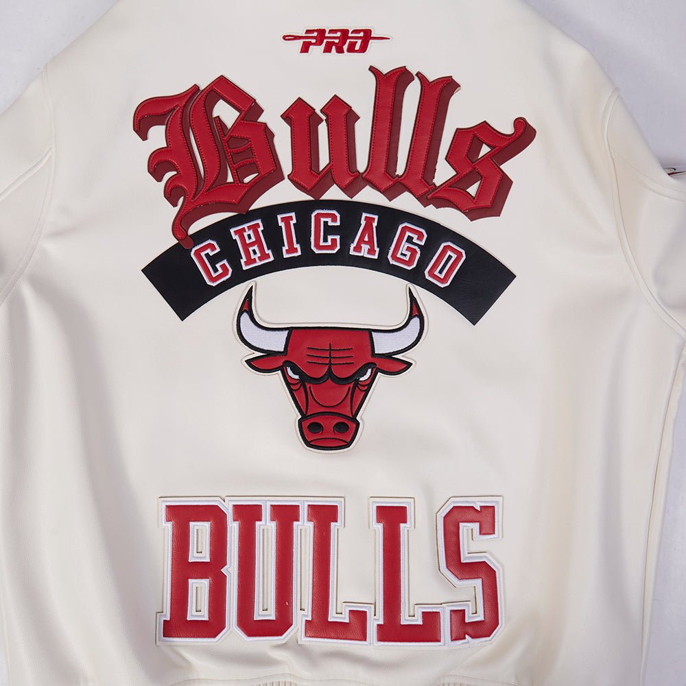 Chaqueta universitaria de cuero de los Chicago Bulls de la NBA para hombre