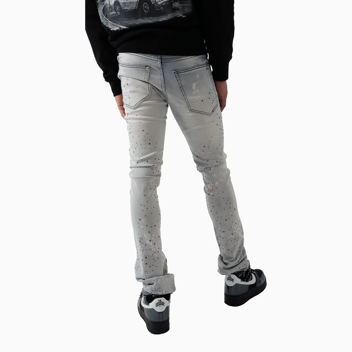 Men's Wash Denim With Pink Stone Pant