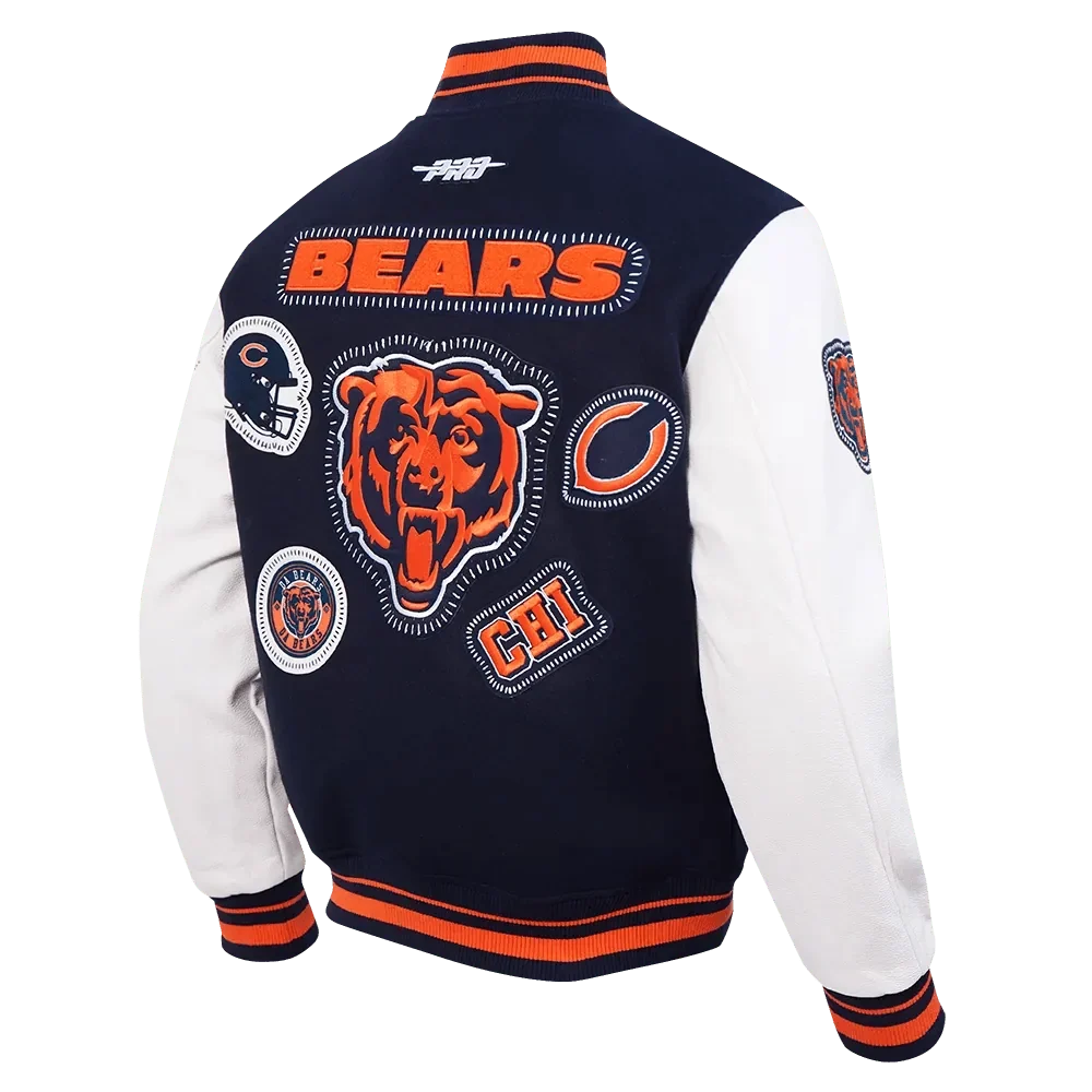 Chaqueta universitaria de lana con punto acanalado para hombre de los Chicago Bears