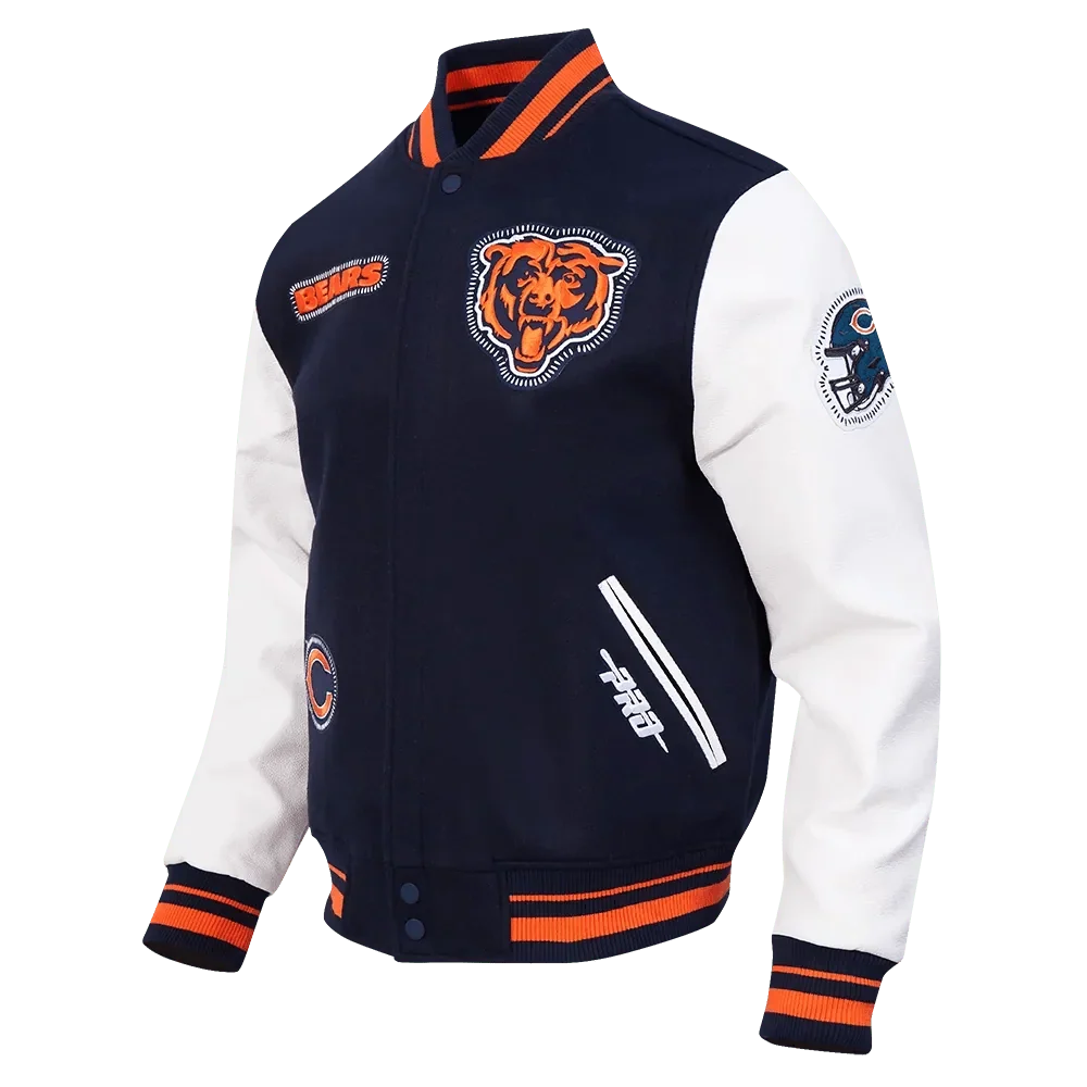 Chaqueta universitaria de lana con punto acanalado para hombre de los Chicago Bears