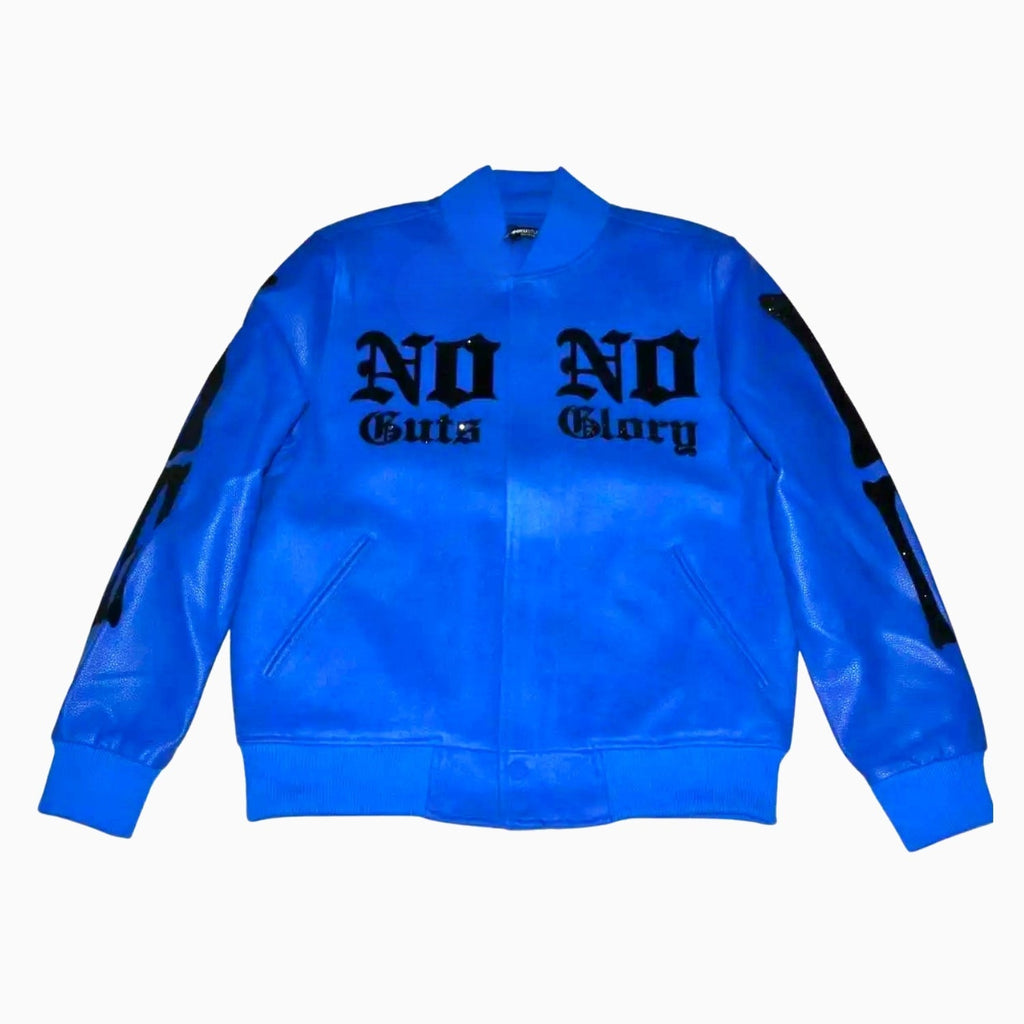 Chaqueta universitaria de hombre con diamantes de imitación "No Guts No Glory"