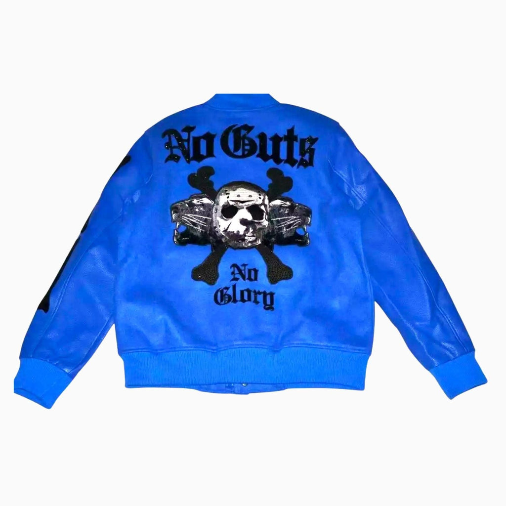 Chaqueta universitaria de hombre con diamantes de imitación "No Guts No Glory"