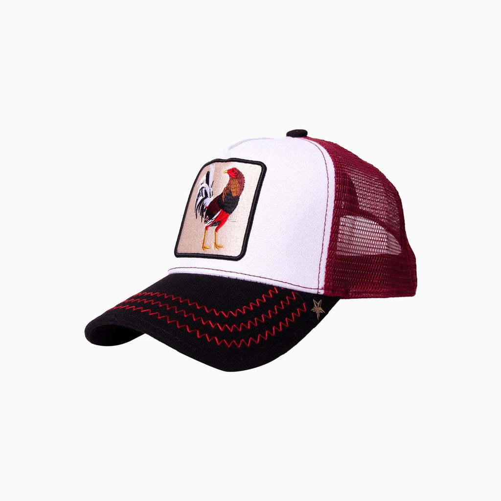 Gorra Trucker Blanca Borgoña El Gallo
