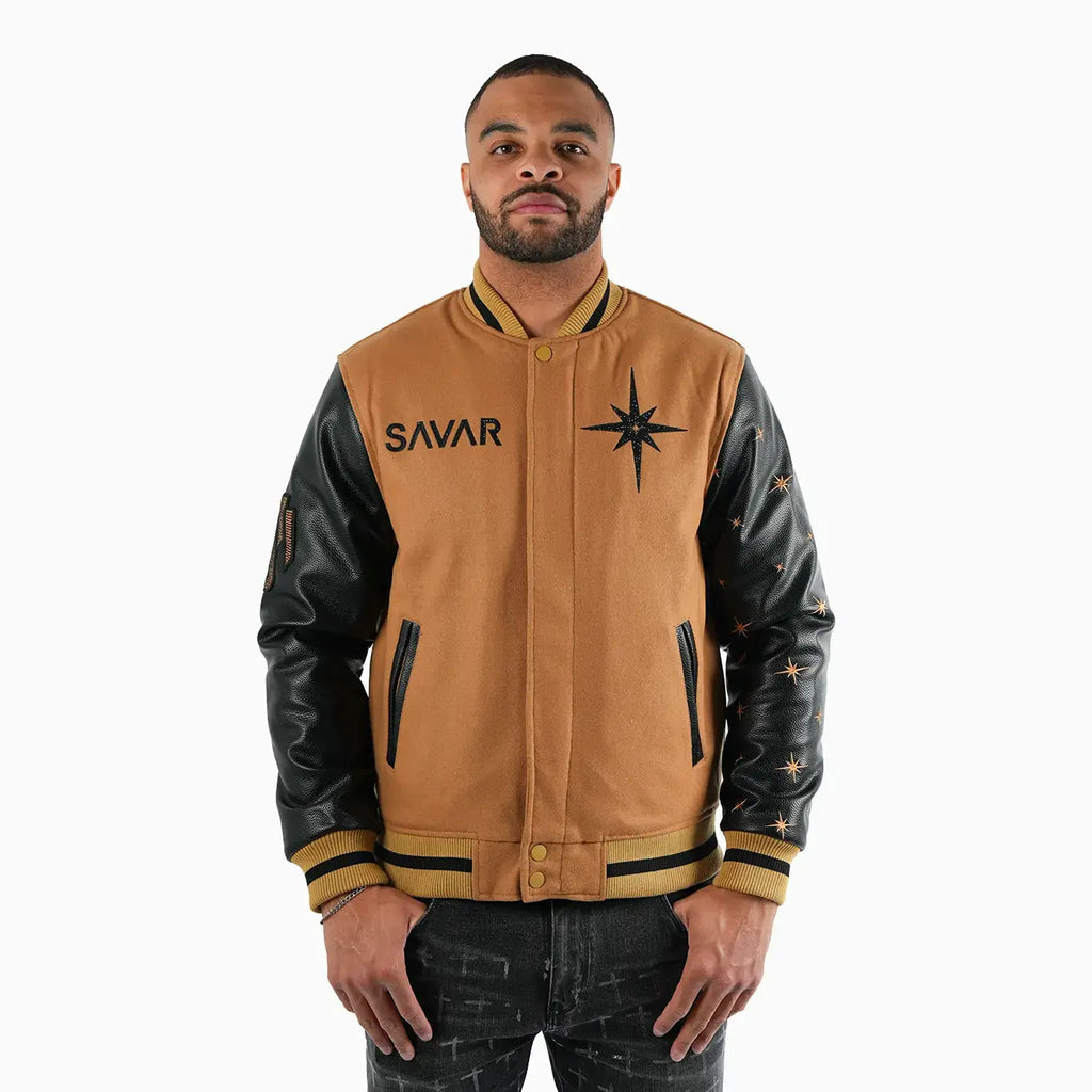 Chaqueta universitaria de lana desgastada para hombre