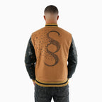 Chaqueta universitaria de lana desgastada para hombre