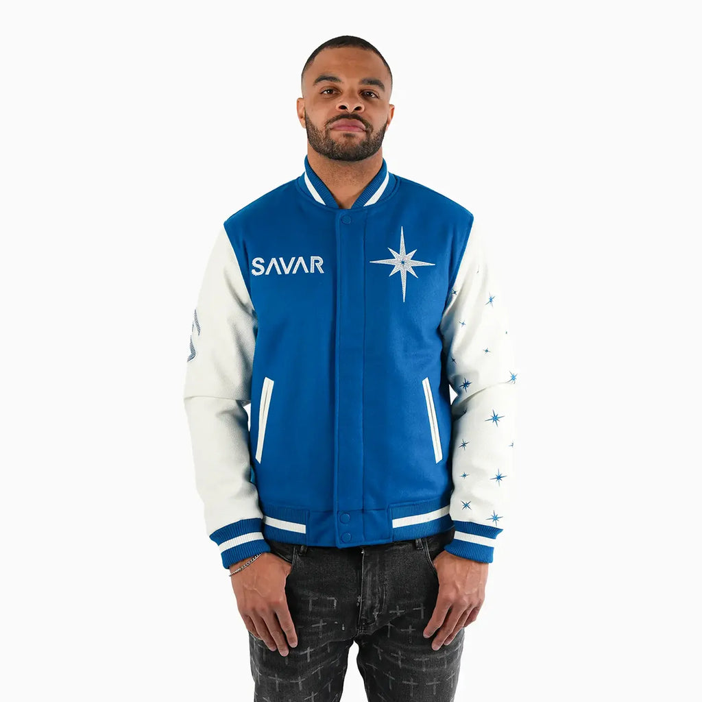 Chaqueta universitaria de lana desgastada para hombre