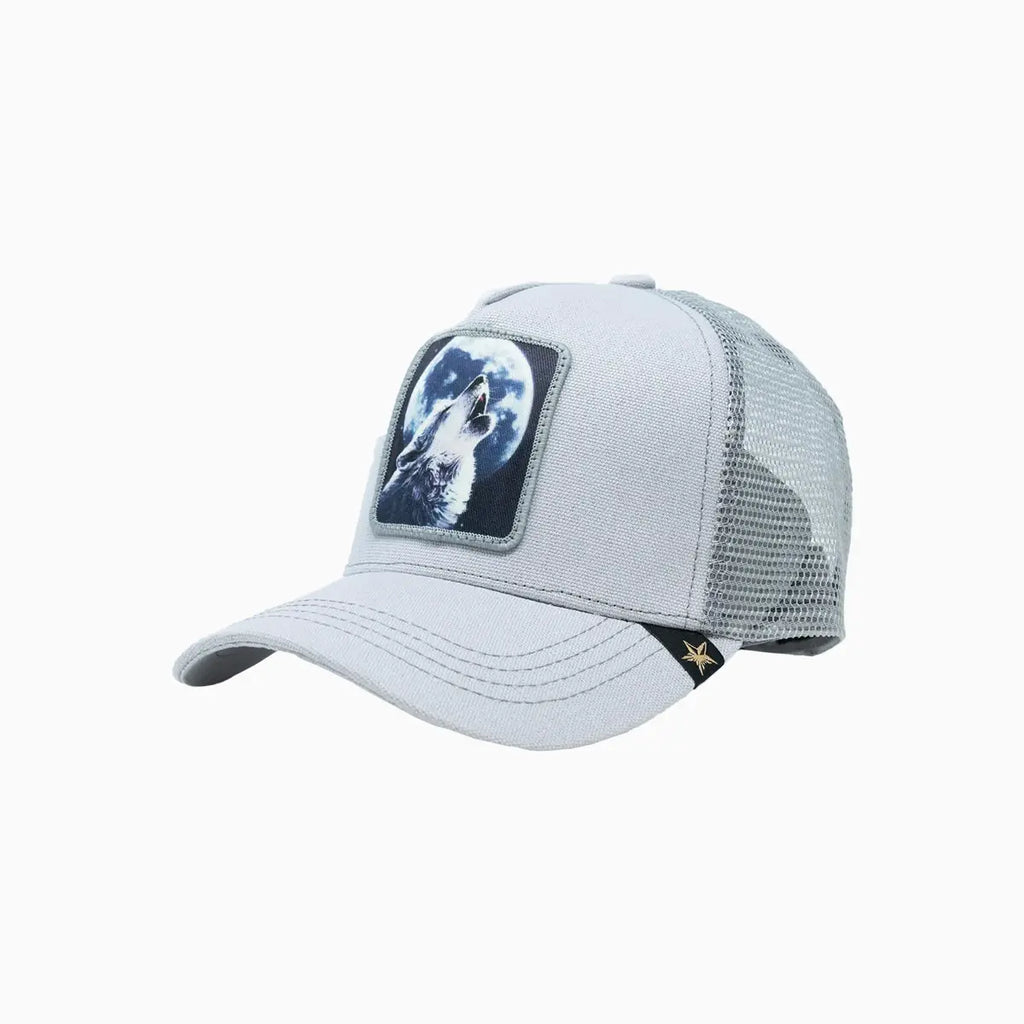 Casquette Trucker Gris Clair Loup Pleine Lune
