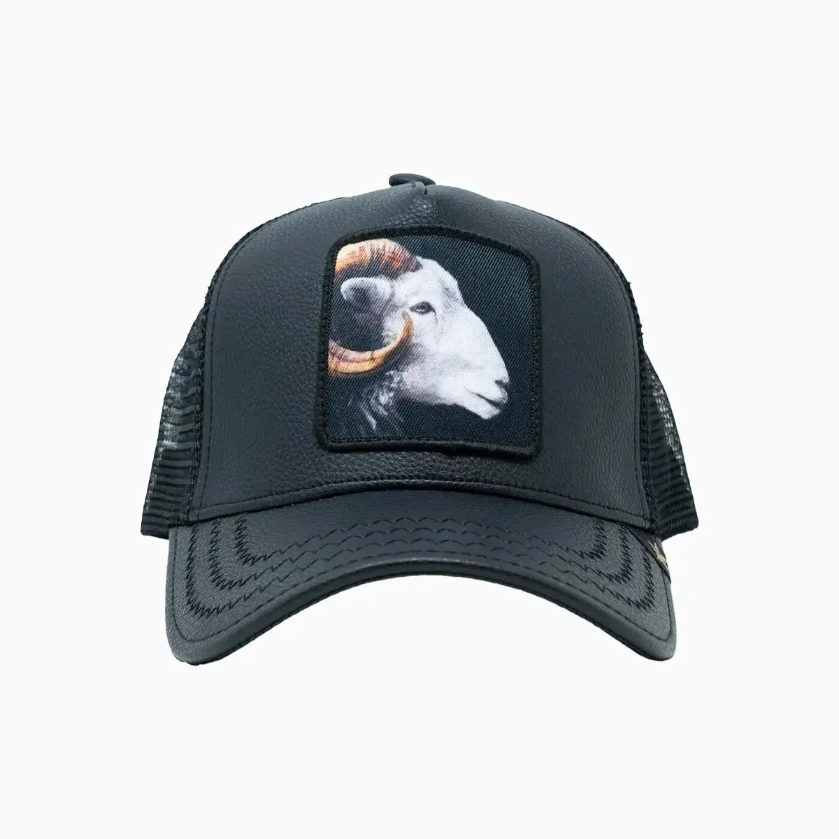 Goat Black Leather Trucker Hat