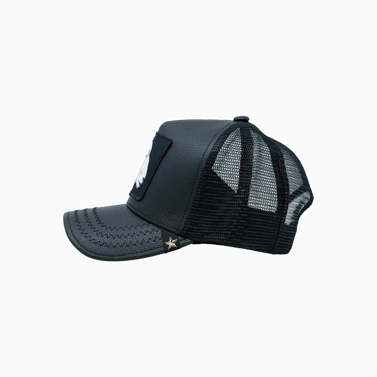 Goat Black Leather Trucker Hat