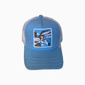 La gorra de camionero azul claro de dibujos animados