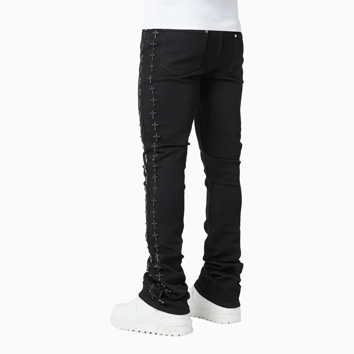 Men's All Black Crosses Embellished Denim Pant