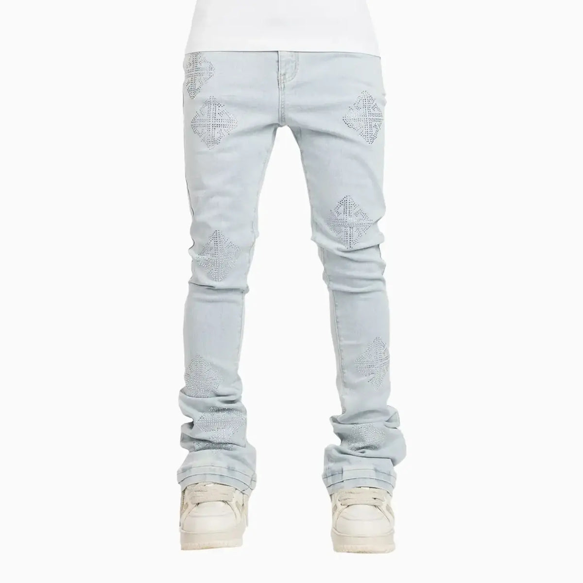 Men's Aqua Blue Icon Embellished Denim Pant