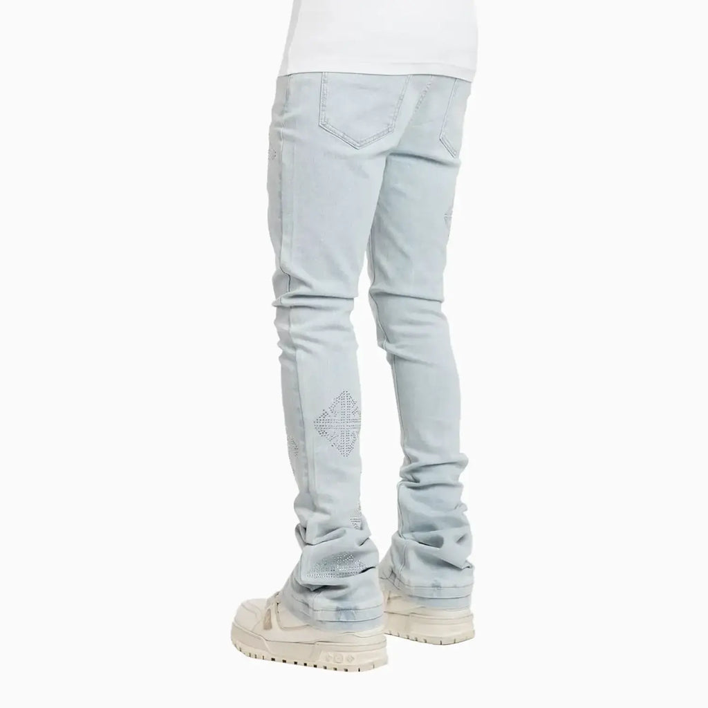 Men's Aqua Blue Icon Embellished Denim Pant