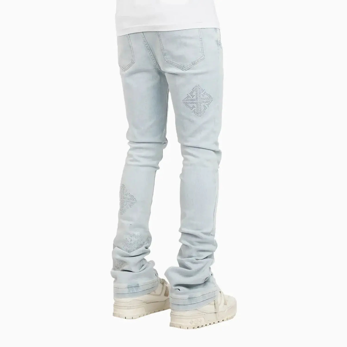 Men's Aqua Blue Icon Embellished Denim Pant