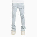 Men's Aqua Blue Icon Embellished Denim Pant