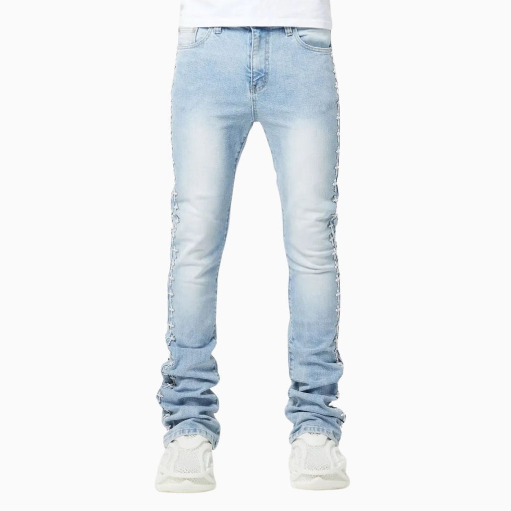 Pantalones de mezclilla adornados con cruces para hombre