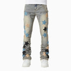 Jean en denim bleu poudré vintage étoiles pour homme