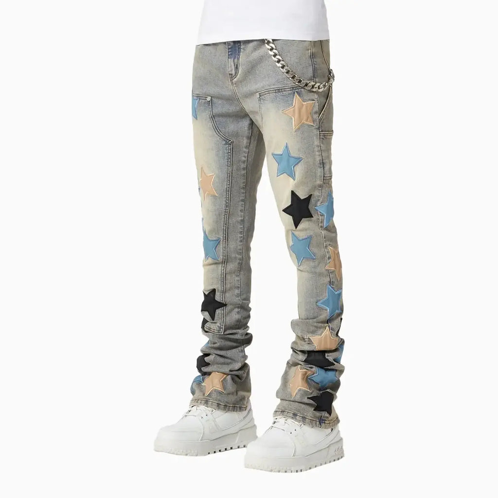 Jean en denim bleu poudré vintage étoiles pour homme