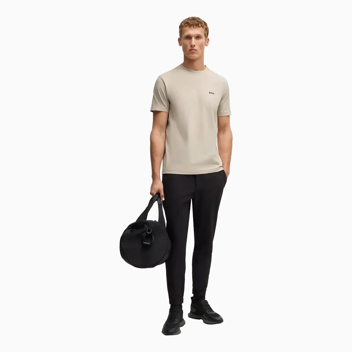 Camiseta de hombre de algodón elástico de corte regular con logo en contraste