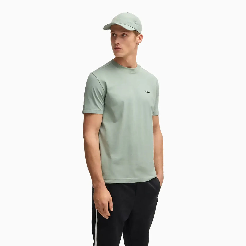 Camiseta de hombre de algodón elástico de corte regular con logo en contraste