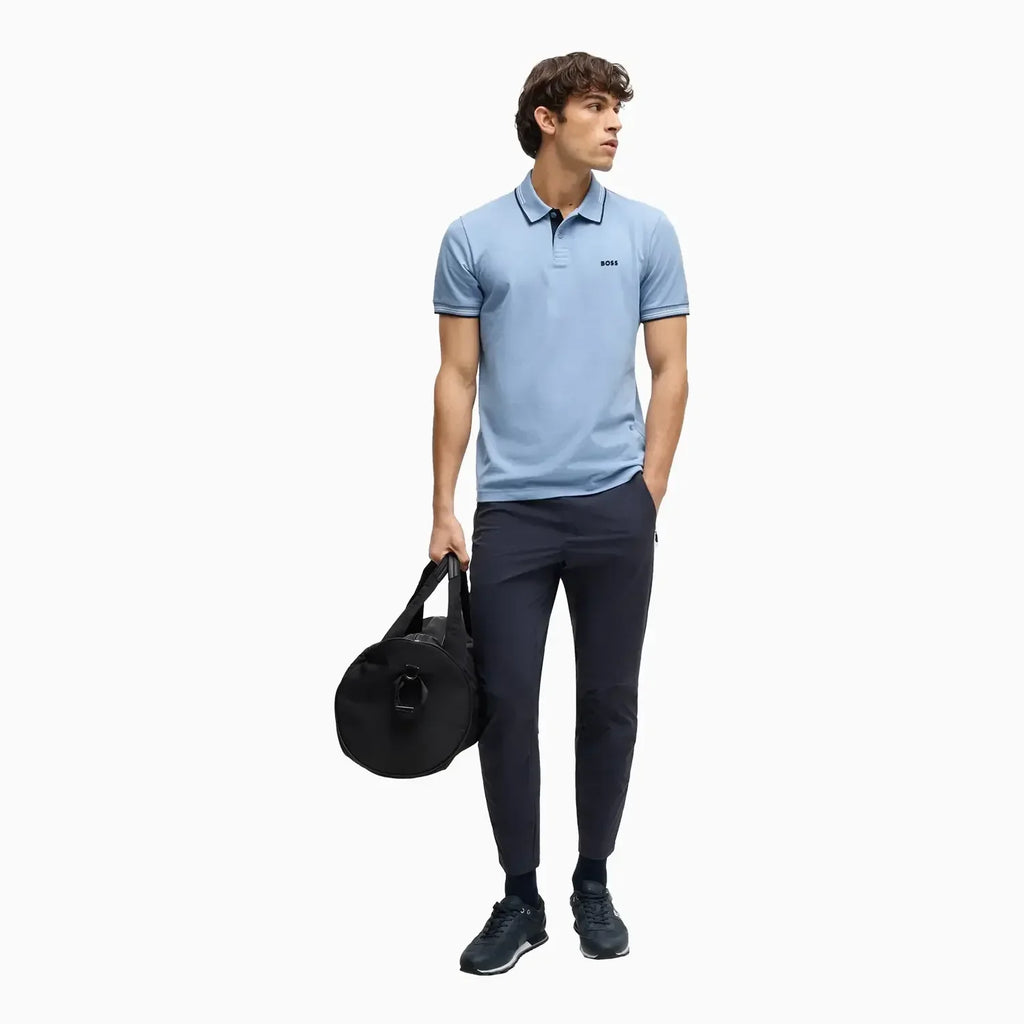 Polo elástico de algodón de corte slim para hombre con logo