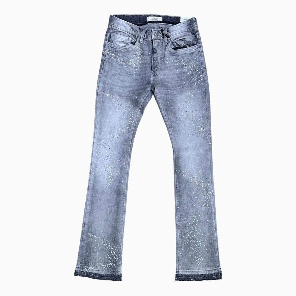 Pantalon en jean empilé à petits et grands cristaux liquides pour homme