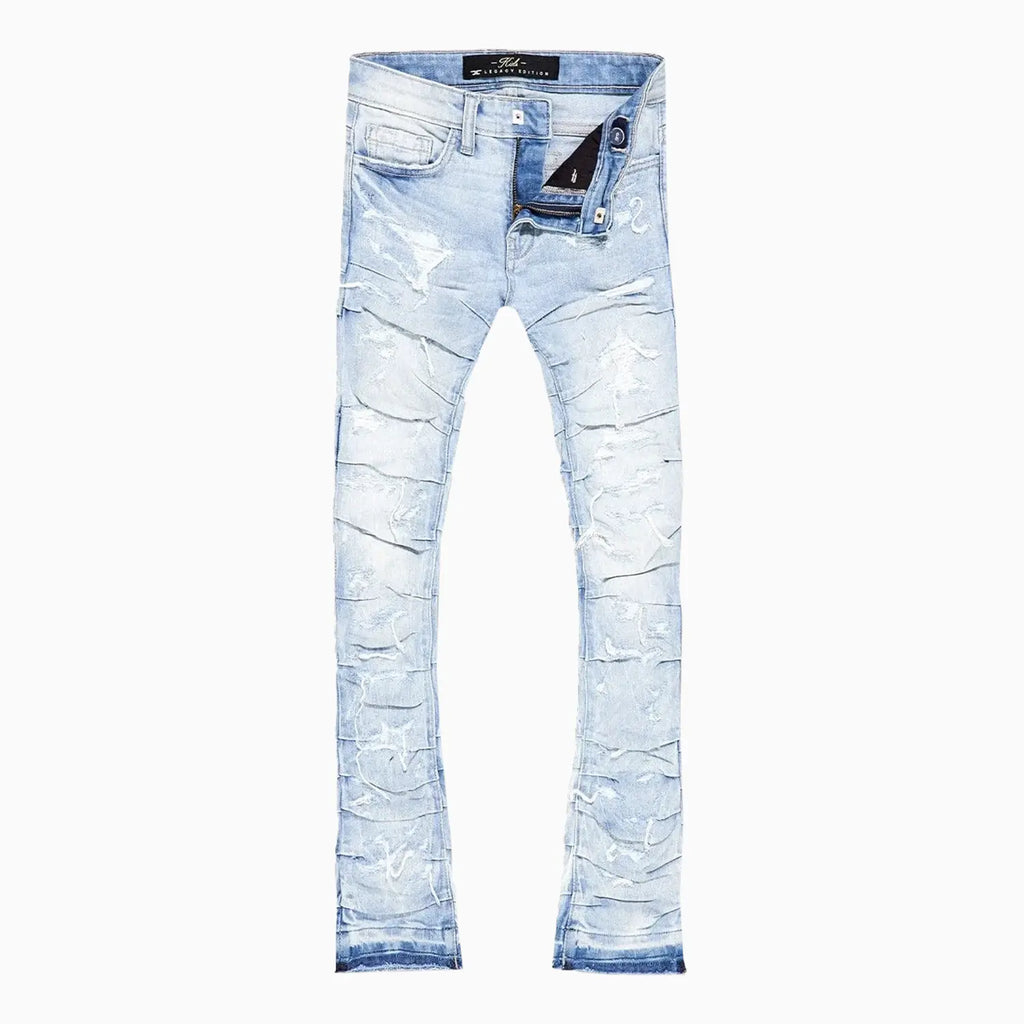 Pantalón Jeans Deshilachado para Hombre con Pliegues en Costura Lateral