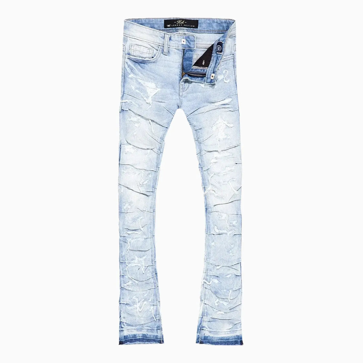 Pantalón Jeans Deshilachado para Hombre con Pliegues en Costura Lateral