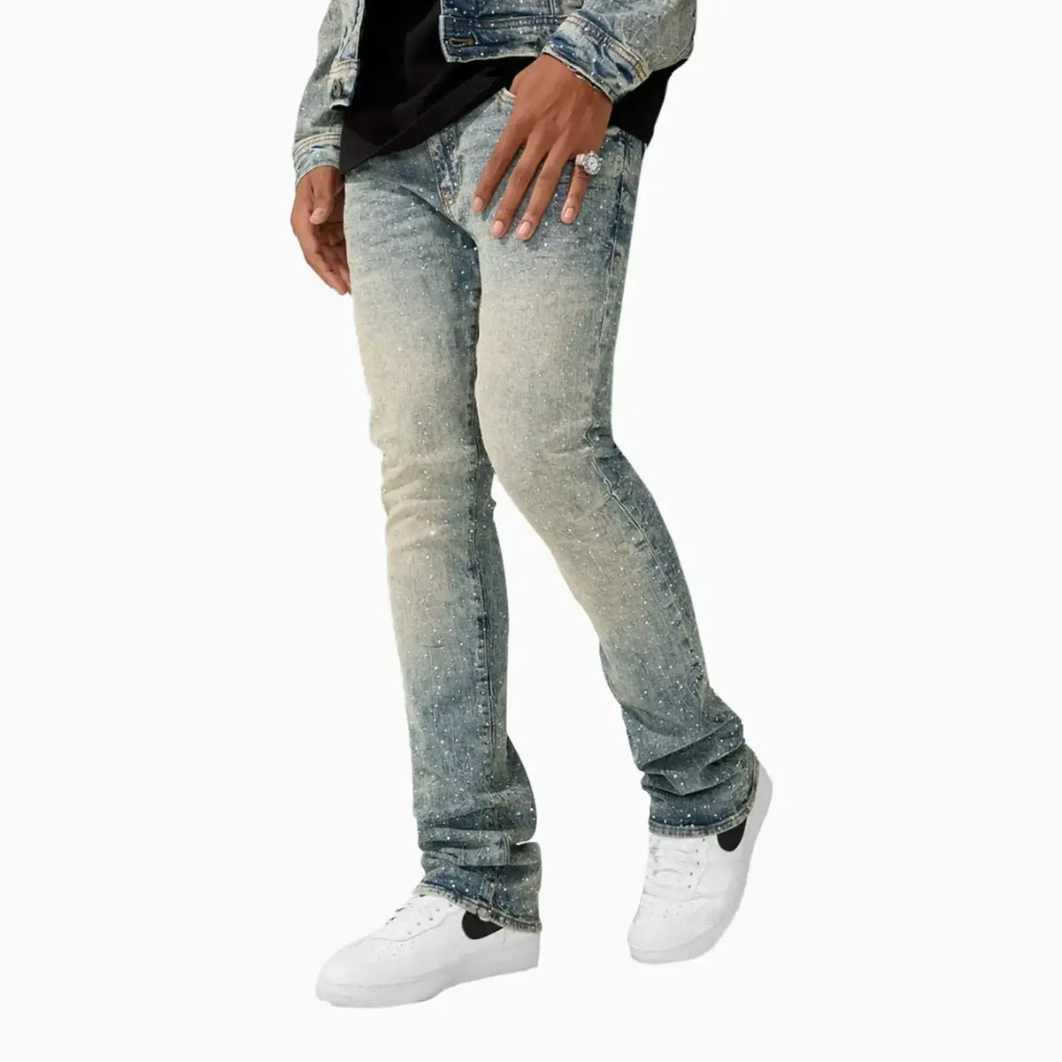Pantalón de mezclilla para hombre súper ajustado con efecto apilado