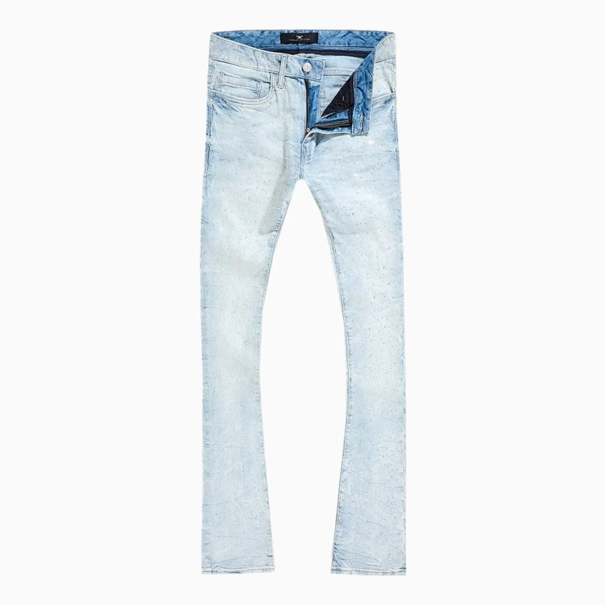Pantalón de mezclilla para hombre súper ajustado con efecto apilado