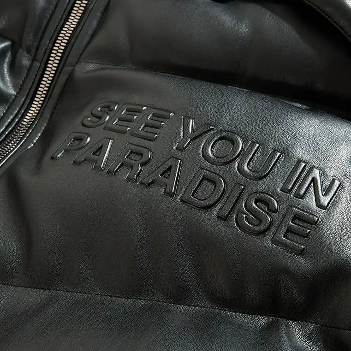 Chaqueta de plumón de PU con relieve SYIP para hombre