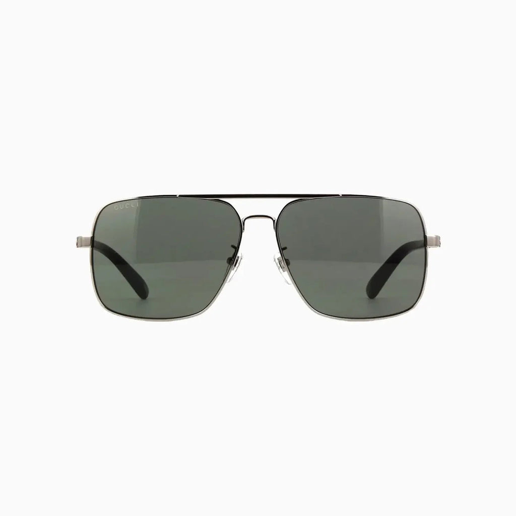 Lunettes de soleil pour homme Gucci en ruthénium brillant avec métal noir