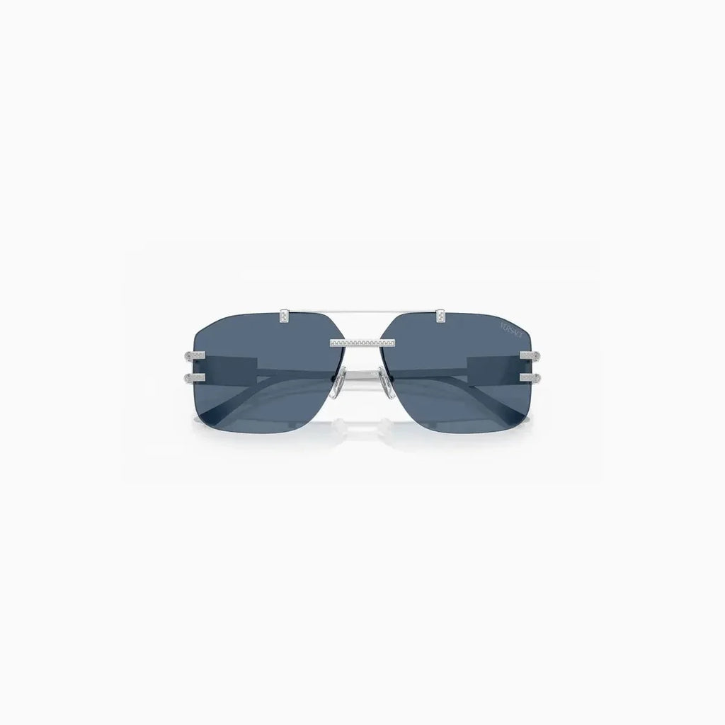 Lunettes de soleil pour homme Versace en métal argenté et bleu