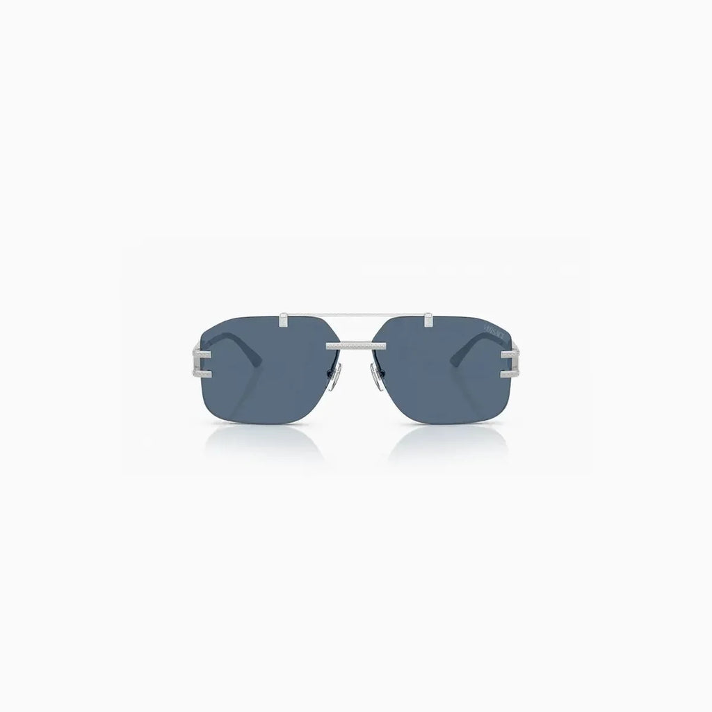 Lunettes de soleil pour homme Versace en métal argenté et bleu