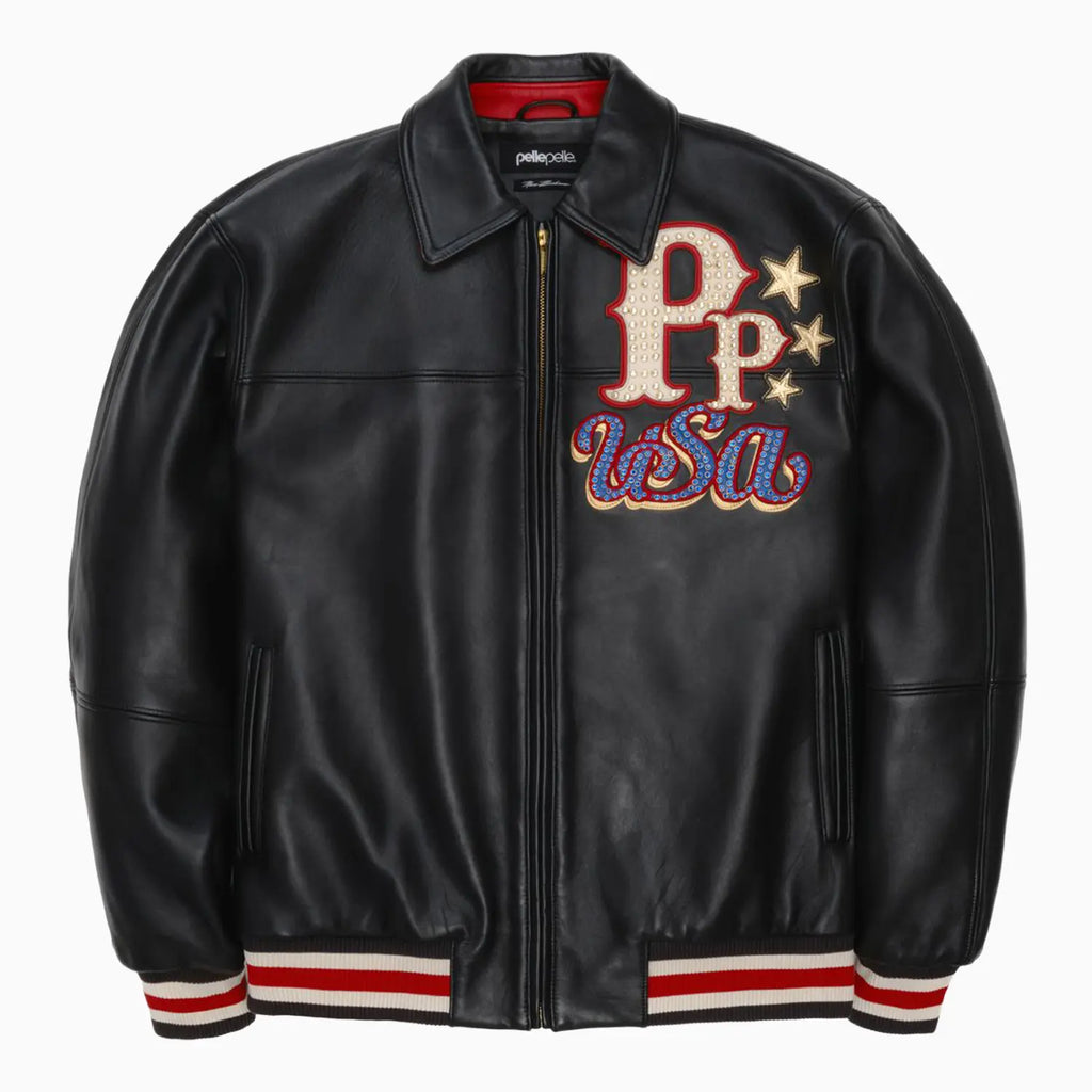 Chaqueta de cuero con la bandera de Estados Unidos para hombre