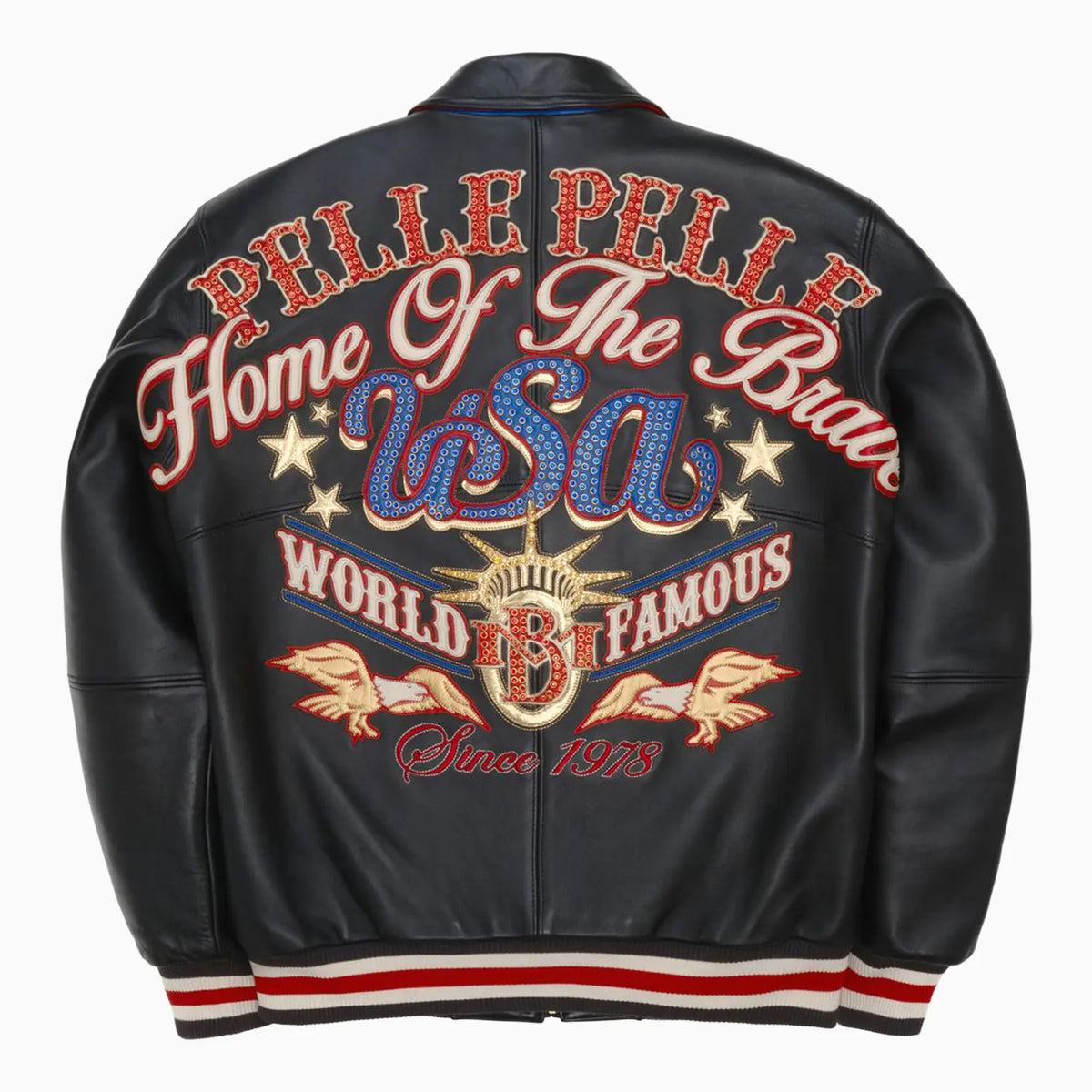Chaqueta de cuero con la bandera de Estados Unidos para hombre