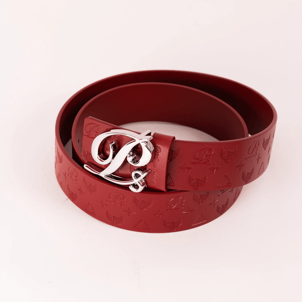 Men's Monogram Leather HC Belt Silver Red