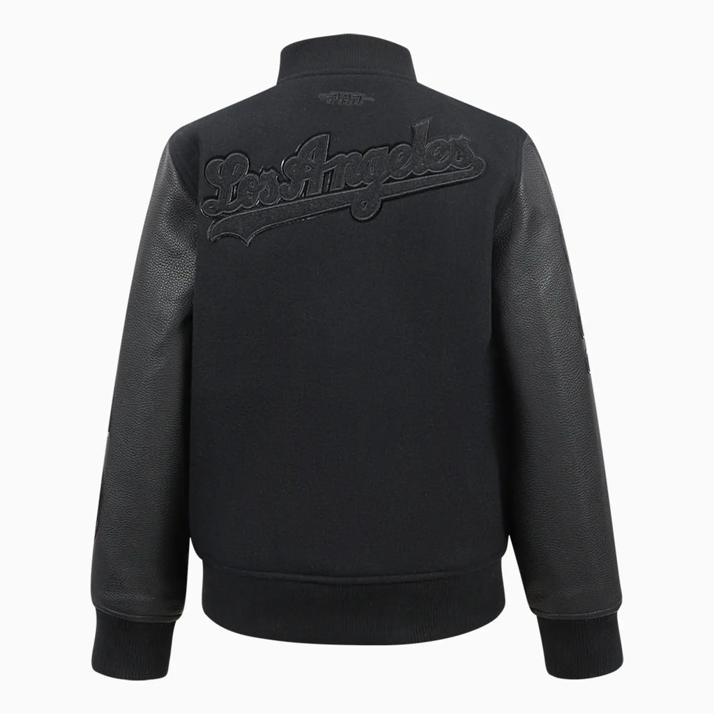Kid's Los Angeles Dodgers MLB Triple Black Wool Varsity Jacket