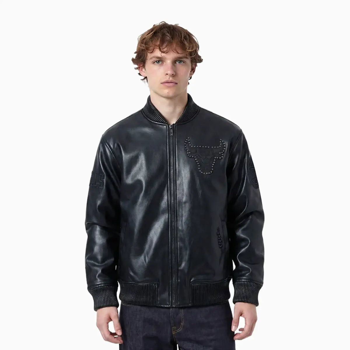 Men's Chicago Bulls Blackout Leather Varsity Jacket