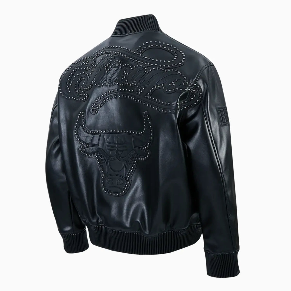 Men's Chicago Bulls Blackout Leather Varsity Jacket