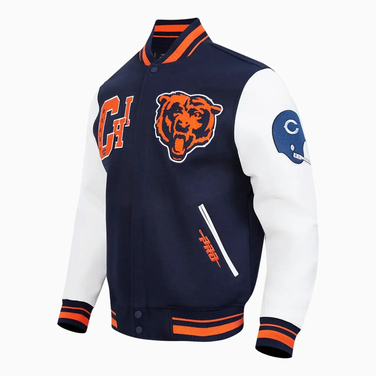 Chaqueta universitaria de lana acanalada de los Chicago Bears de la NFL para hombre