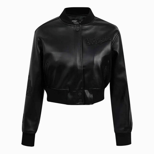 Women's Los Angeles Dodgers MLB Washed Crystalline Cropped Leather Varsity Jacket