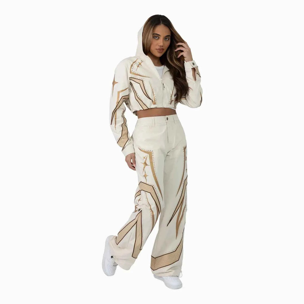 Women¡¯s Oatmeal Cropped Tracksuit - Famous | Online Store