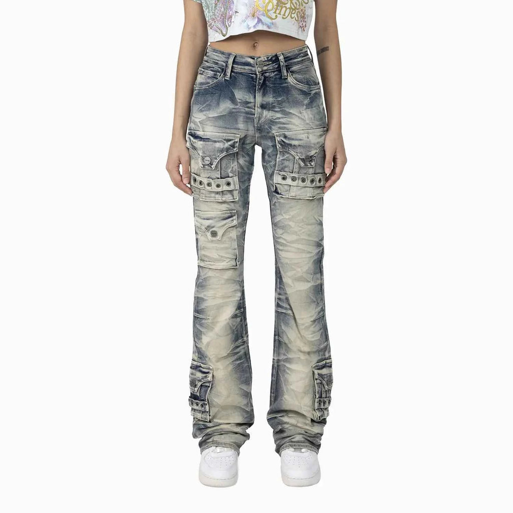 Women's Graphic Print Crop Top and Flared Cargo Pant Outfit